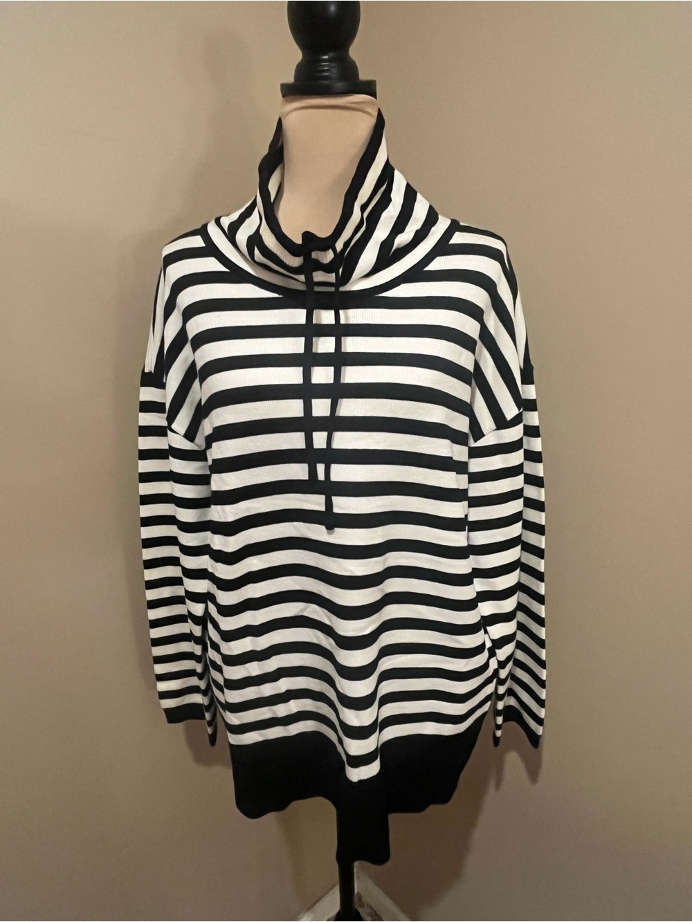 Design History Black & White Striped Cowl Neck Sweater, size Large
